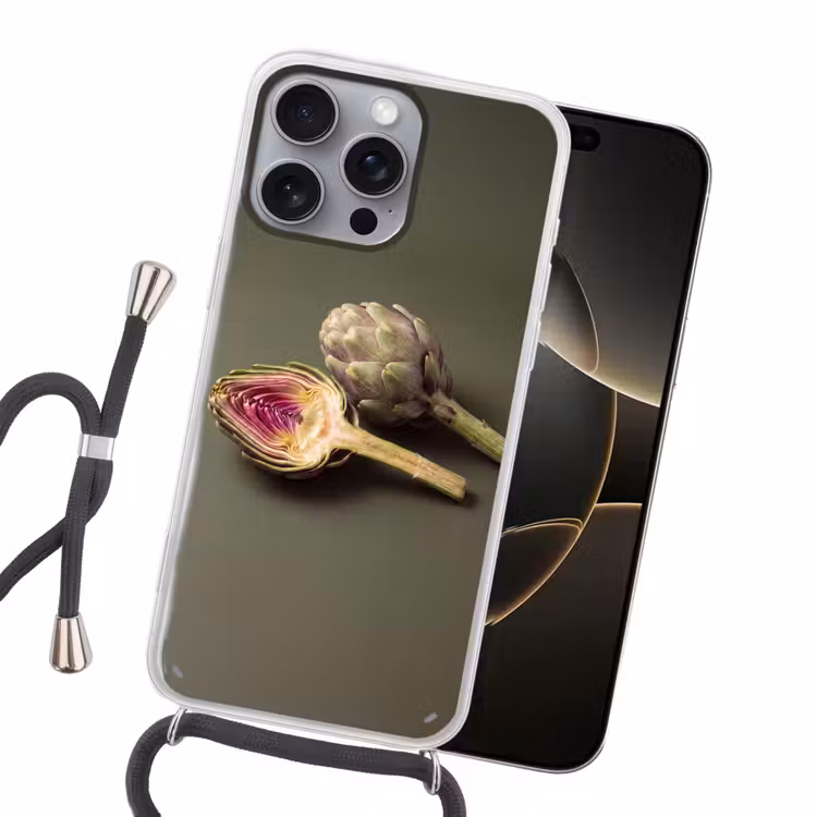 Handyhülle mit Band - Artischocke – Violett – Lebensmittel - Artisjok - Paars - Voedsel Hoesje iPhone 16 Pro Max met koord klein