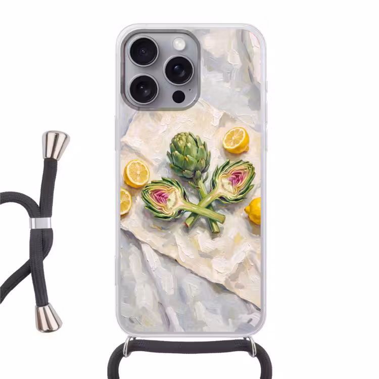 Handyhülle mit Band - Artischocke – Zitrone – Essen - Artisjok - Citroen - Eten Hoesje iPhone 16 Pro Max met koord klein
