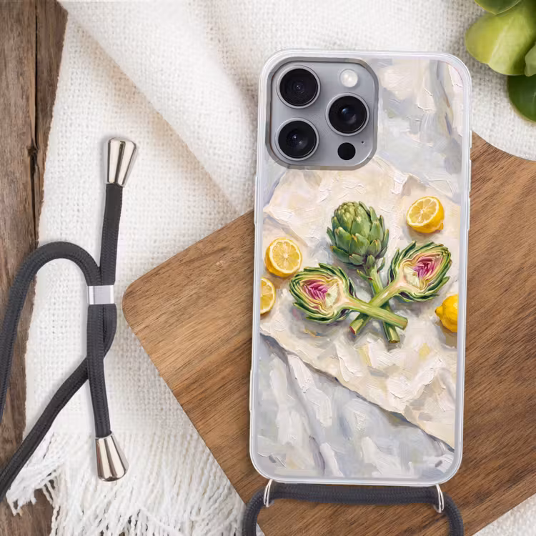 Handyhülle mit Band - Artischocke – Zitrone – Essen - Artisjok - Citroen - Eten Hoesje iPhone 16 Pro Max met koord klein
