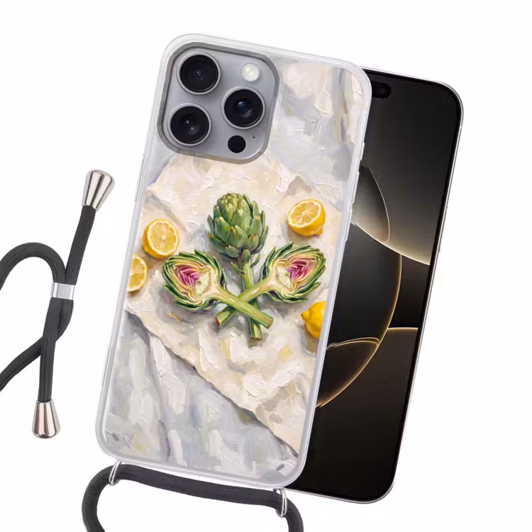 Handyhülle mit Band - Artischocke – Zitrone – Essen - Artisjok - Citroen - Eten Hoesje iPhone 16 Pro Max met koord klein