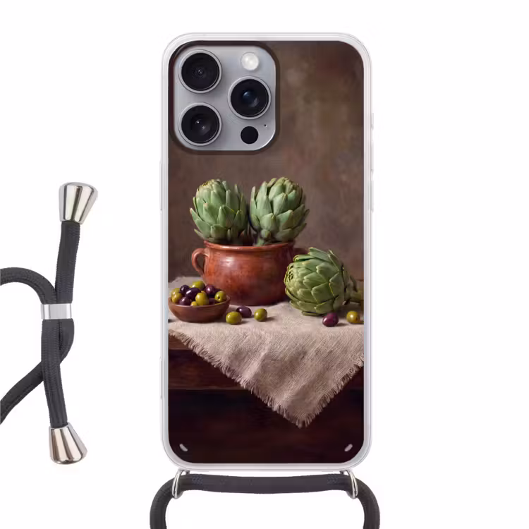 Handyhülle mit Band - Artischocken – Oliven – Essen - Artisjokken - Olijven - Eten Hoesje iPhone 16 Pro Max met koord klein