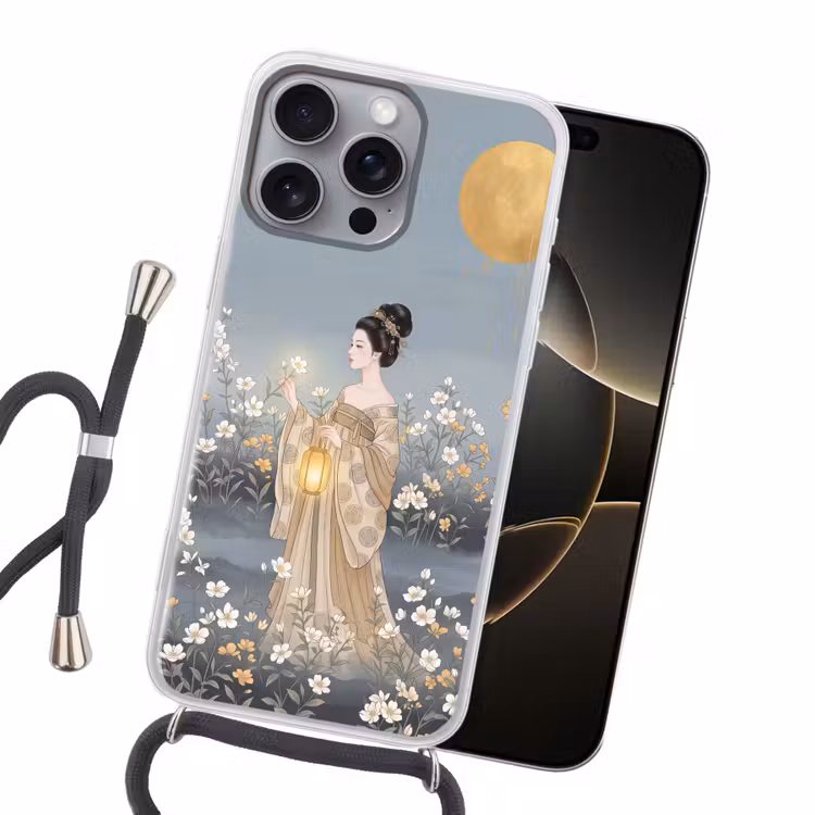 Aziatisch - Vrouw - Kimono Hoesje iPhone 16 Pro Max met koord klein -sfeer1