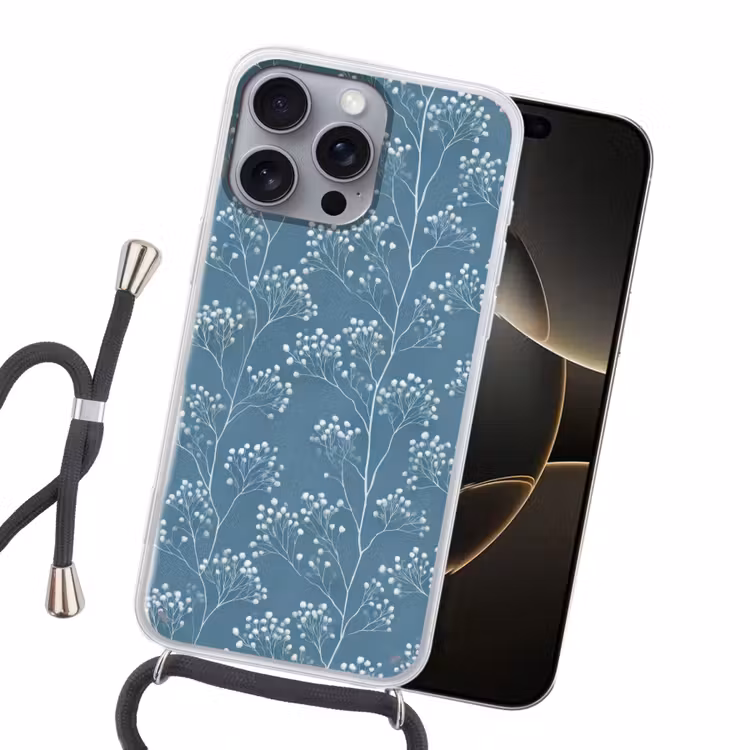 Takken - Bessen - Patroon - Lichtblauw Hoesje iPhone 16 Pro Max met koord klein 804 -sfeer1