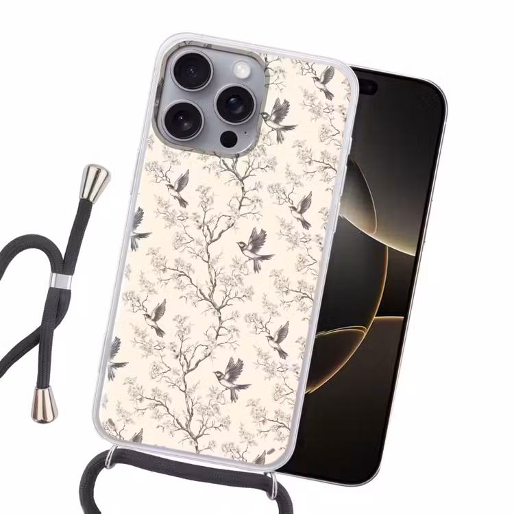 Takken - Vogels - Beige Hoesje iPhone 16 Pro Max met koord klein 804 -sfeer1