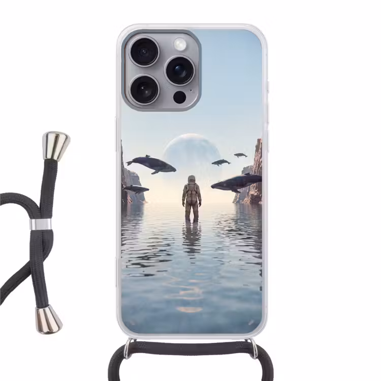 Handyhülle mit Band - Astronaut – Wal – Fantasie - Ruimtevaarder - Walvis - Fantasie Hoesje iPhone 16 Pro Max met koord klein