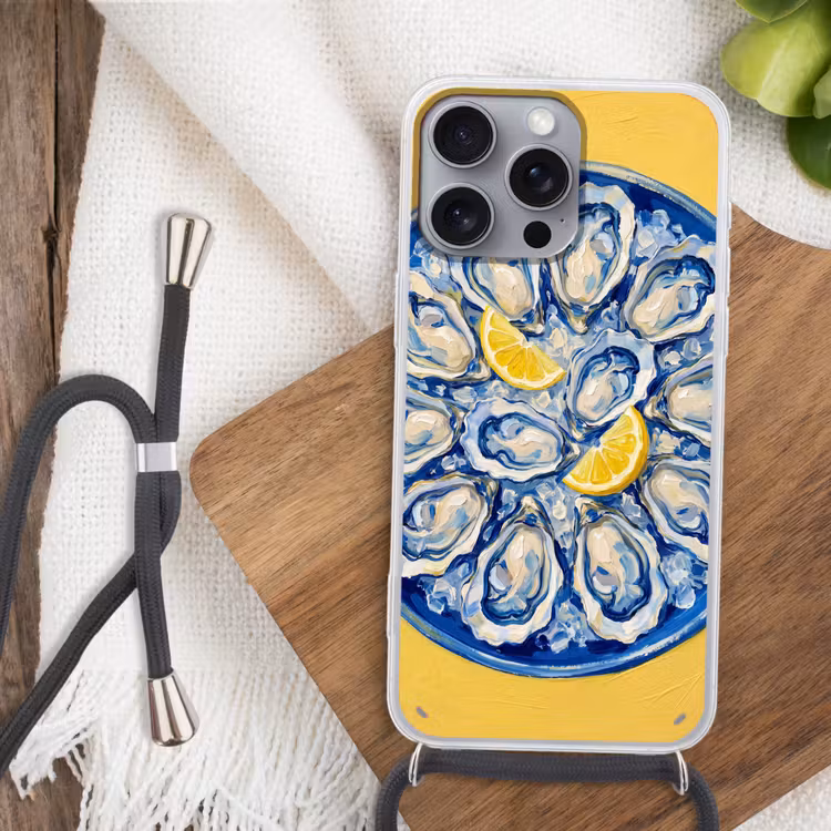 Oesters - Citroen - IJs - Modern - Geel Hoesje iPhone 16 Pro Max met koord klein -sfeer4