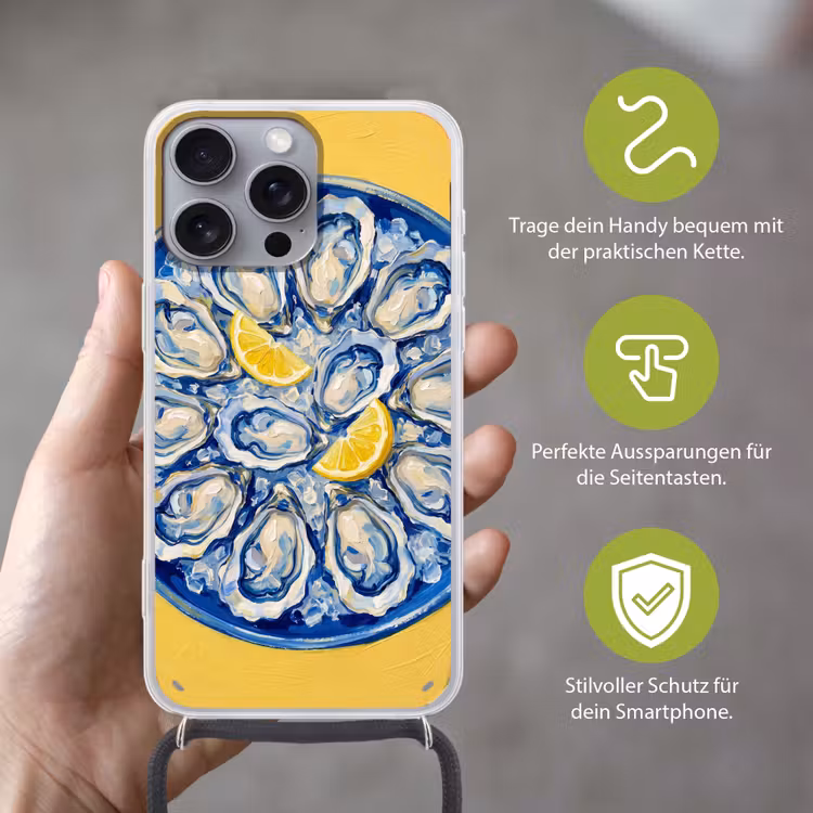 Oesters - Citroen - IJs - Modern - Geel Hoesje iPhone 16 Pro Max met koord klein -sfeer2_DE