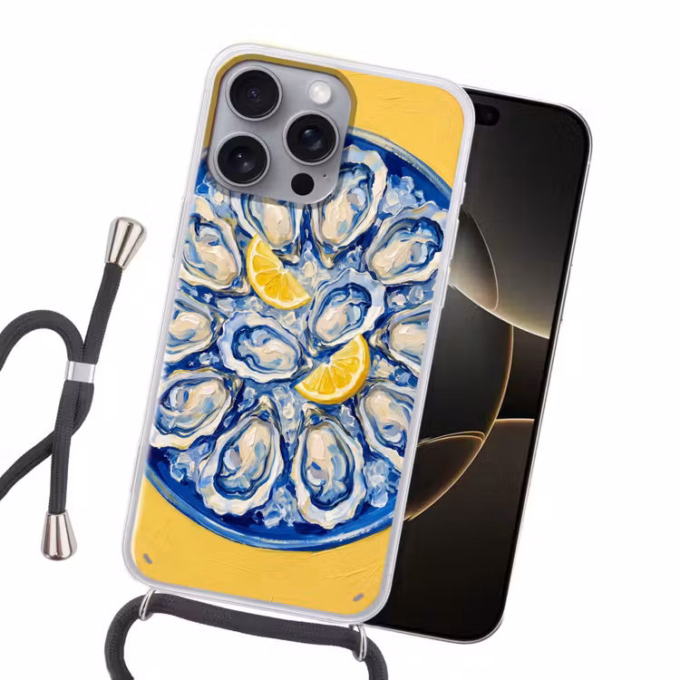 Oesters - Citroen - IJs - Modern - Geel Hoesje iPhone 16 Pro Max met koord klein -sfeer1