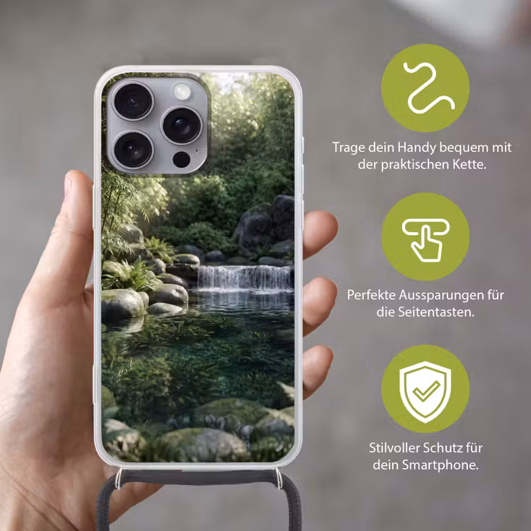 Beek - Waterval - Natuur - Groen Hoesje iPhone 16 Pro Max met koord klein -sfeer2_DE