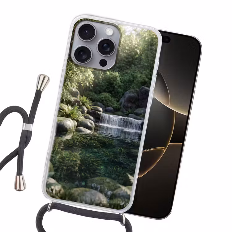 Beek - Waterval - Natuur - Groen Hoesje iPhone 16 Pro Max met koord klein -sfeer1