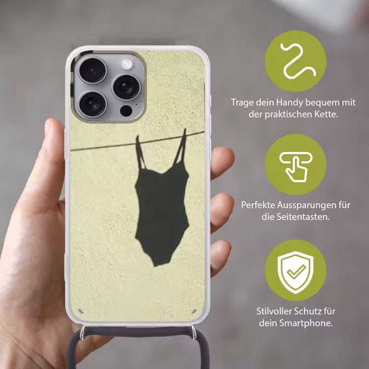 Badpak - Schaduw - Muur - Zomer - Minimalistisch Hoesje iPhone 16 Pro Max met koord klein -sfeer2_DE