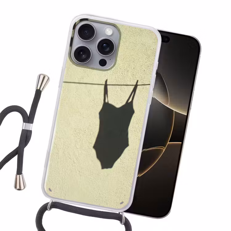 Badpak - Schaduw - Muur - Zomer - Minimalistisch Hoesje iPhone 16 Pro Max met koord klein -sfeer1