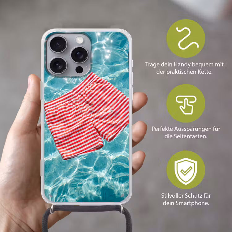 Zwemkleding - Gestreept - Water - Zomer - Rood-wit Hoesje iPhone 16 Pro Max met koord klein -sfeer2_DE