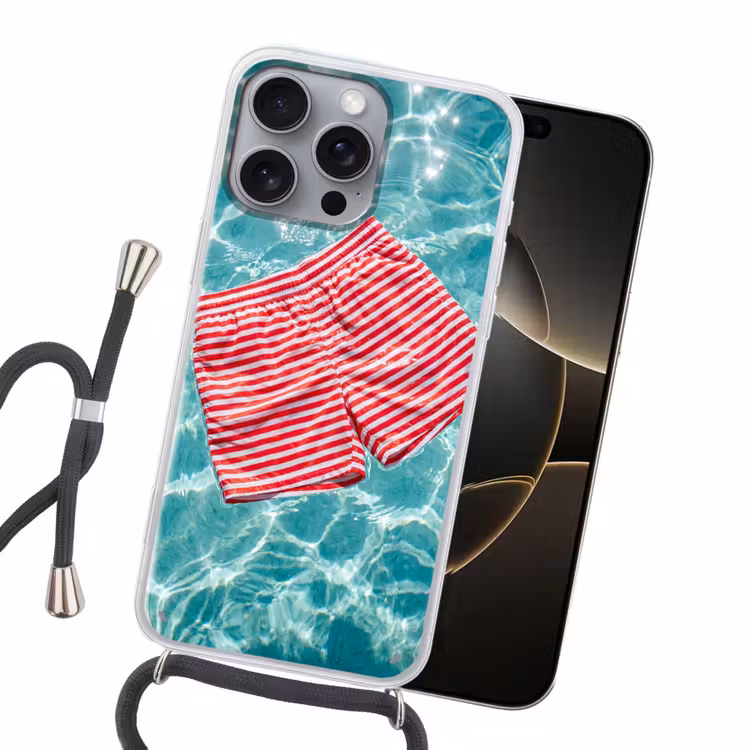 Zwemkleding - Gestreept - Water - Zomer - Rood-wit Hoesje iPhone 16 Pro Max met koord klein -sfeer1