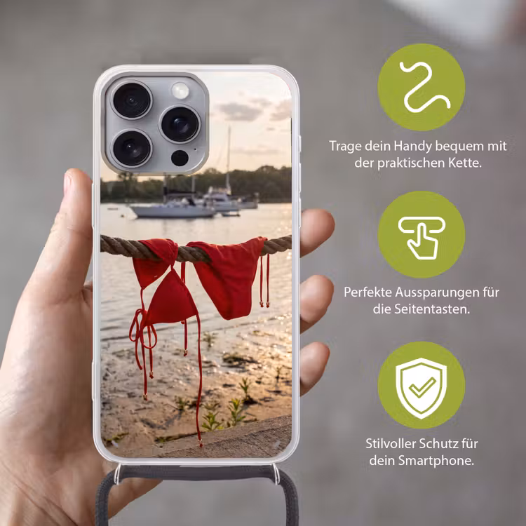 Badkleding - Rood - Zomer - Water - Zonsondergang Hoesje iPhone 16 Pro Max met koord klein -sfeer2_DE
