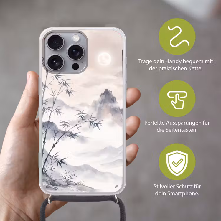 Bamboe - Azië - Grijs Hoesje iPhone 16 Pro Max met koord klein -sfeer2_DE