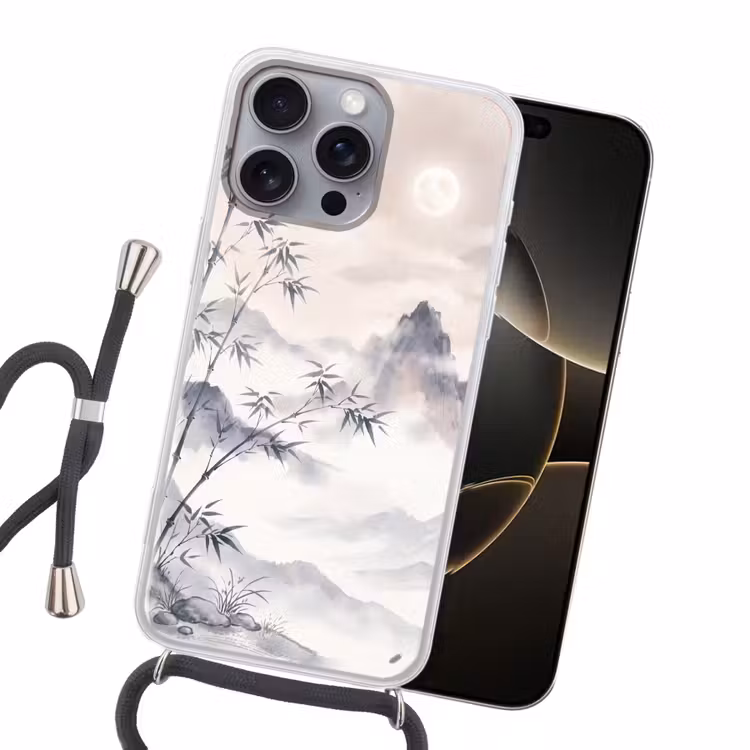 Bamboe - Azië - Grijs Hoesje iPhone 16 Pro Max met koord klein -sfeer1