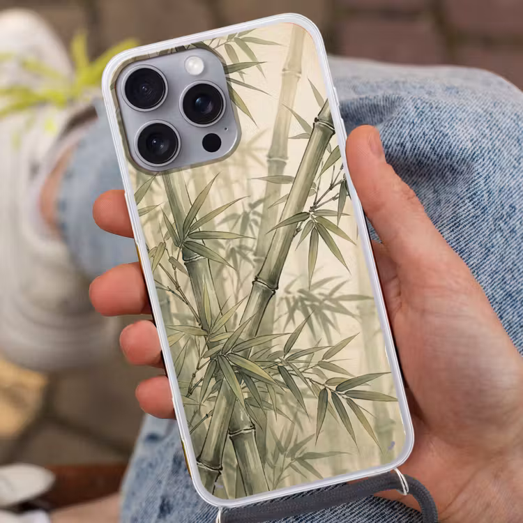Bamboe - Bladeren - Aziatisch - Groen - Natuur Hoesje iPhone 16 Pro Max met koord klein -sfeer3