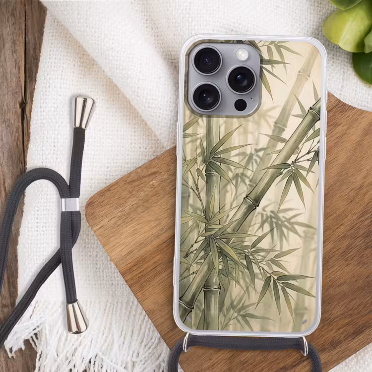 Bamboe - Bladeren - Aziatisch - Groen - Natuur Hoesje iPhone 16 Pro Max met koord klein -sfeer4