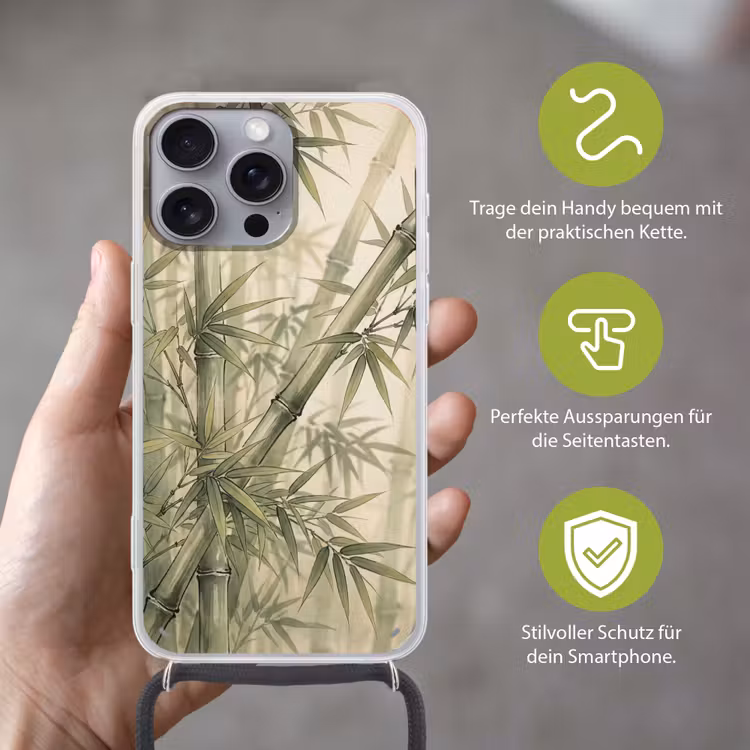 Bamboe - Bladeren - Aziatisch - Groen - Natuur Hoesje iPhone 16 Pro Max met koord klein -sfeer2_DE