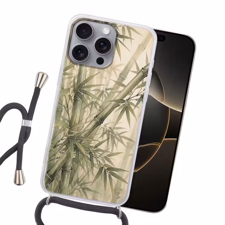 Bamboe - Bladeren - Aziatisch - Groen - Natuur Hoesje iPhone 16 Pro Max met koord klein -sfeer1