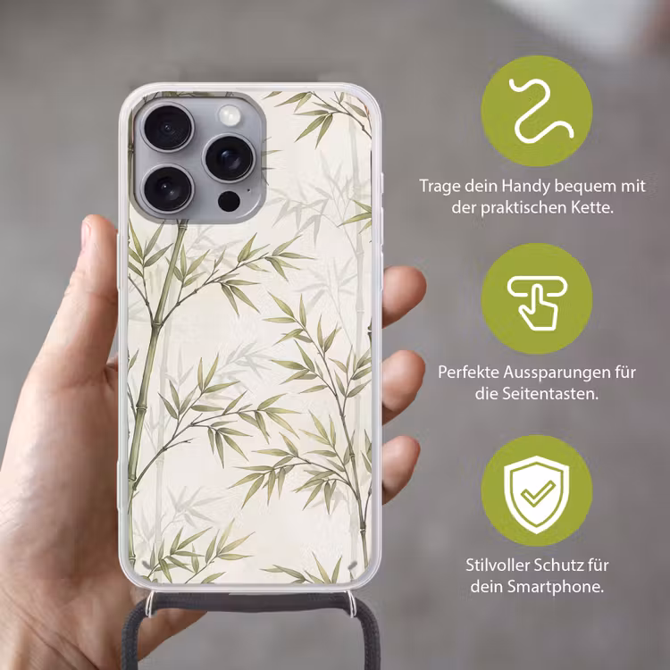 Bamboe - Bladeren - Natuur - Aquarel - Groen Hoesje iPhone 16 Pro Max met koord klein -sfeer2_DE