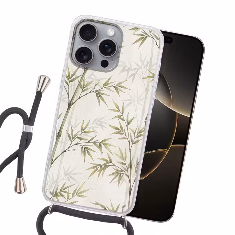 Bamboe - Bladeren - Natuur - Aquarel - Groen Hoesje iPhone 16 Pro Max met koord klein -sfeer1