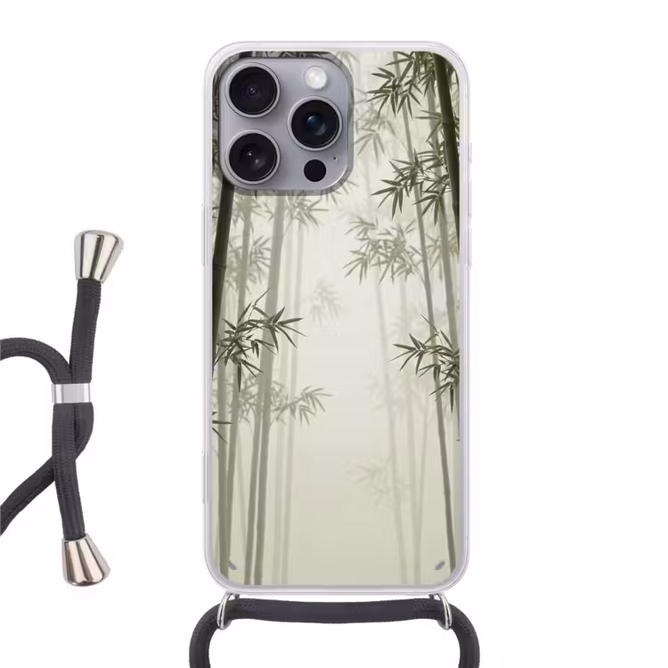 Bamboe - Bos - Mist - Natuur Hoesje iPhone 16 Pro Max met koord klein -3d