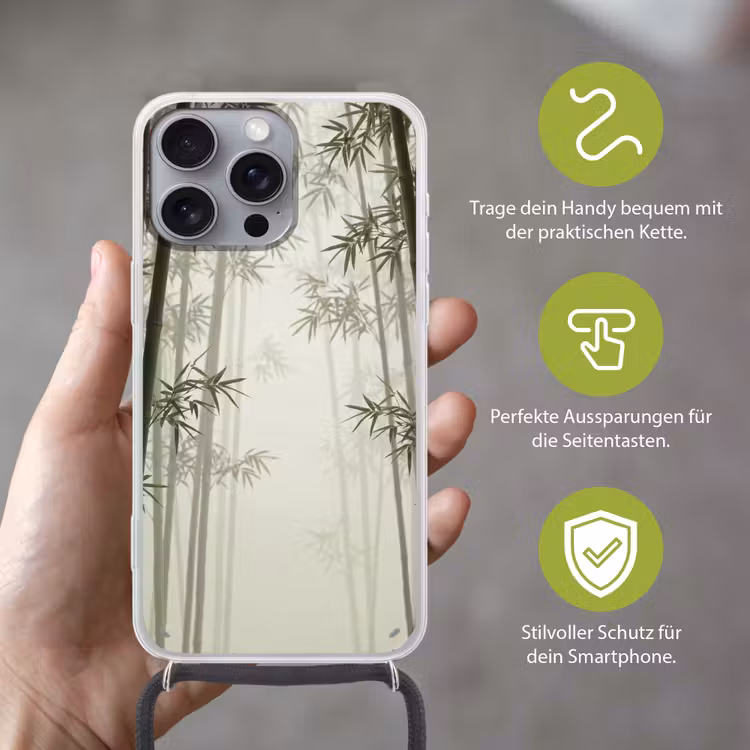 Bamboe - Bos - Mist - Natuur Hoesje iPhone 16 Pro Max met koord klein -sfeer2_DE
