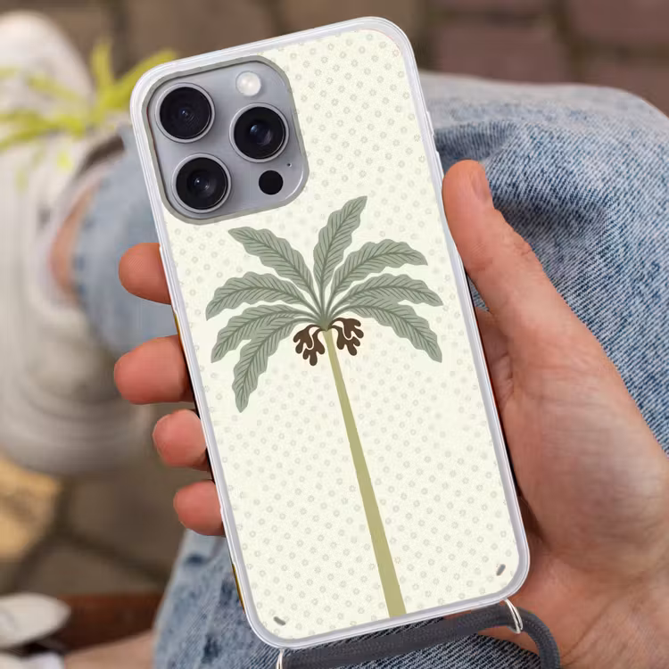 Boom - Bladeren - Groen - Decoratief - Beige Hoesje iPhone 16 Pro Max met koord klein -sfeer3