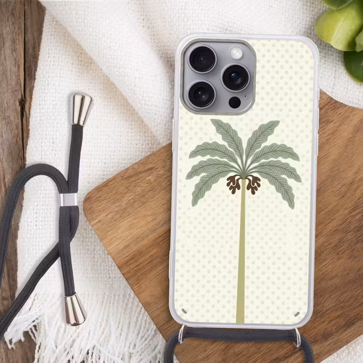 Boom - Bladeren - Groen - Decoratief - Beige Hoesje iPhone 16 Pro Max met koord klein -sfeer4