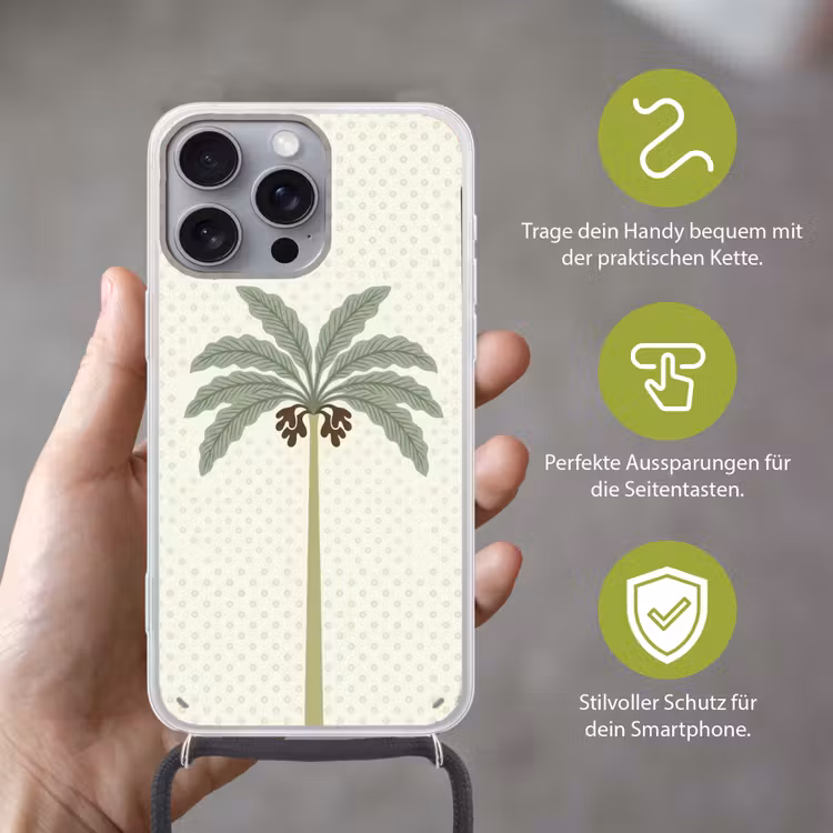 Boom - Bladeren - Groen - Decoratief - Beige Hoesje iPhone 16 Pro Max met koord klein -sfeer2_DE