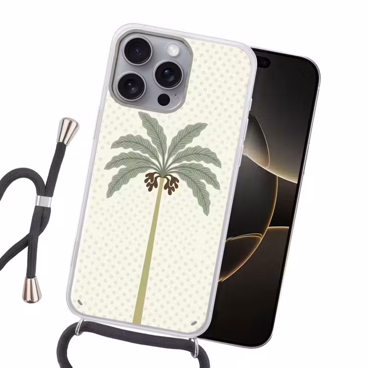 Boom - Bladeren - Groen - Decoratief - Beige Hoesje iPhone 16 Pro Max met koord klein -sfeer1