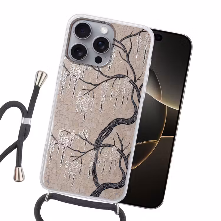 Boom - Bloemen - Mozaïek - Kunst - Wit Hoesje iPhone 16 Pro Max met koord klein -sfeer1
