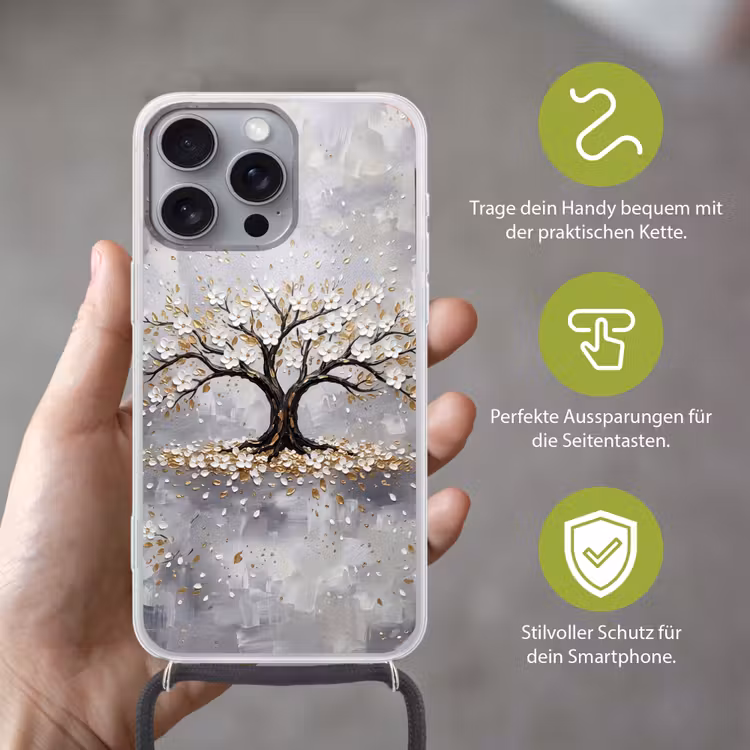 Boom - Bloemen - Natuur - Abstract - Wit Hoesje iPhone 16 Pro Max met koord klein -sfeer2_DE