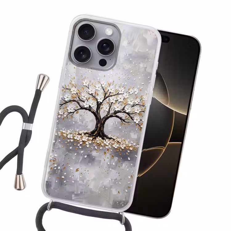 Boom - Bloemen - Natuur - Abstract - Wit Hoesje iPhone 16 Pro Max met koord klein -sfeer1