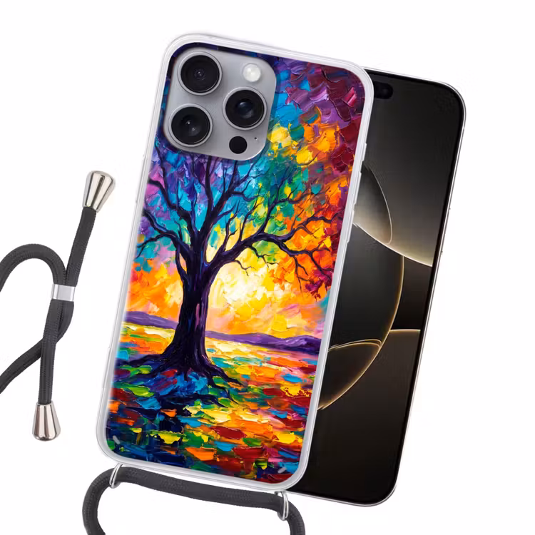 Boom - Landschap - Natuur - Abstract - Kleurrijk Hoesje iPhone 16 Pro Max met koord klein -sfeer1