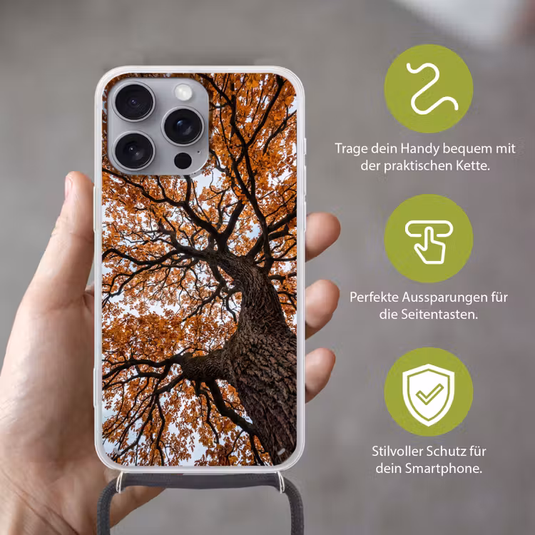 Boom - Bladerdak - Herfst - Oranje - Sfeervol Hoesje iPhone 16 Pro Max met koord klein -sfeer2_DE