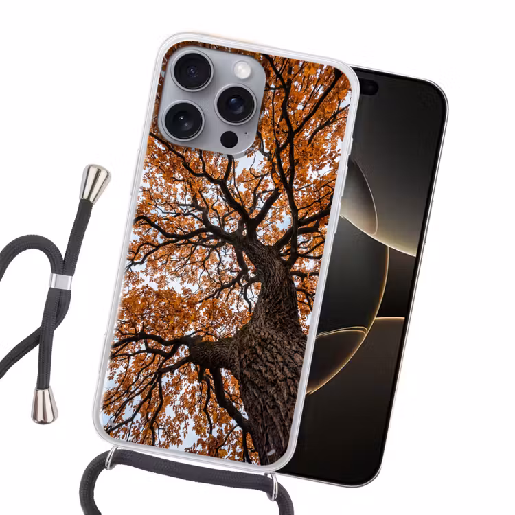Boom - Bladerdak - Herfst - Oranje - Sfeervol Hoesje iPhone 16 Pro Max met koord klein -sfeer1