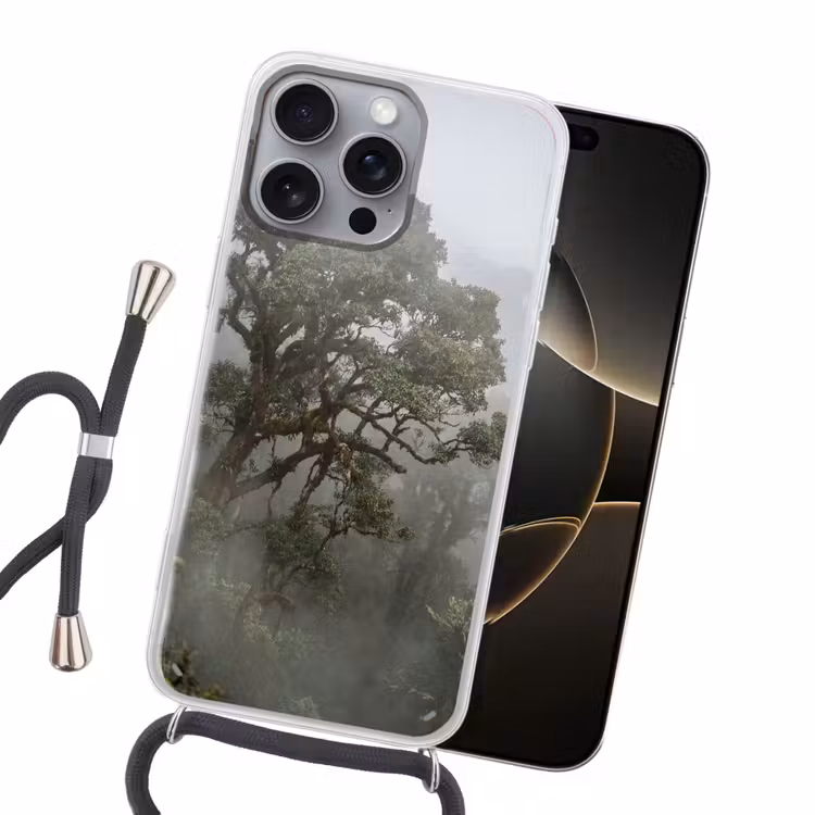 Boom - Mistig - Bos - Groen - Natuur Hoesje iPhone 16 Pro Max met koord klein -sfeer1