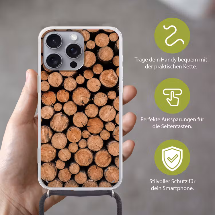 Houtblokken - Textuur - Patroon - Bruin - Rustiek Hoesje iPhone 16 Pro Max met koord klein -sfeer2_DE