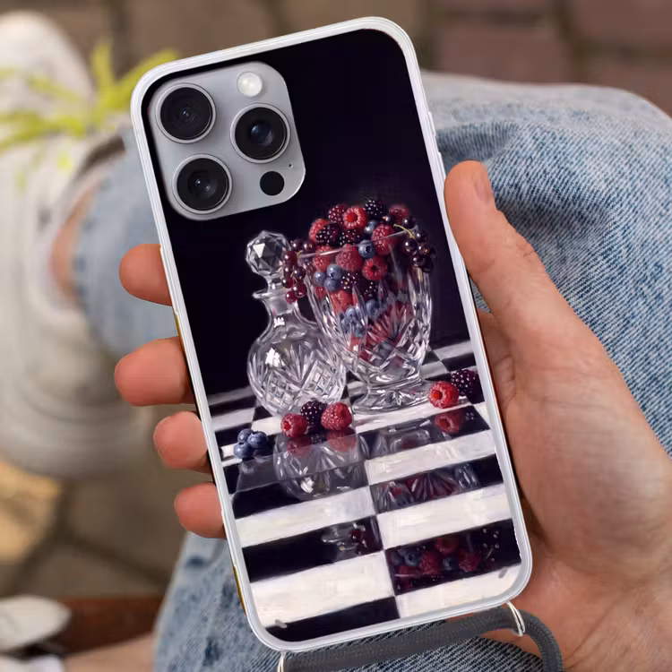 Handyhülle mit Band - Beeren – Kristall – Stillleben - Bessen - Kristal - Stilleven Hoesje iPhone 16 Pro Max met koord klein