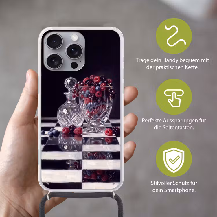 Handyhülle mit Band - Beeren – Kristall – Stillleben - Bessen - Kristal - Stilleven Hoesje iPhone 16 Pro Max met koord klein