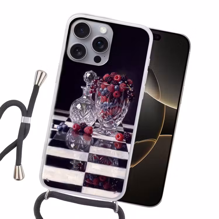 Handyhülle mit Band - Beeren – Kristall – Stillleben - Bessen - Kristal - Stilleven Hoesje iPhone 16 Pro Max met koord klein