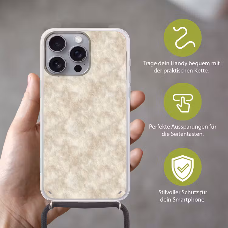 Beige - Reliëfstructuur - Natuursteen Hoesje iPhone 16 Pro Max met koord klein 804 -sfeer2_DE