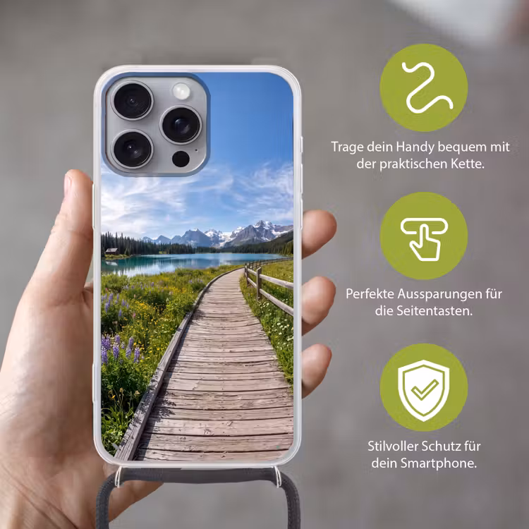 Bergen - Meer - Landschap - Blauw Hoesje iPhone 16 Pro Max met koord klein -sfeer2_DE