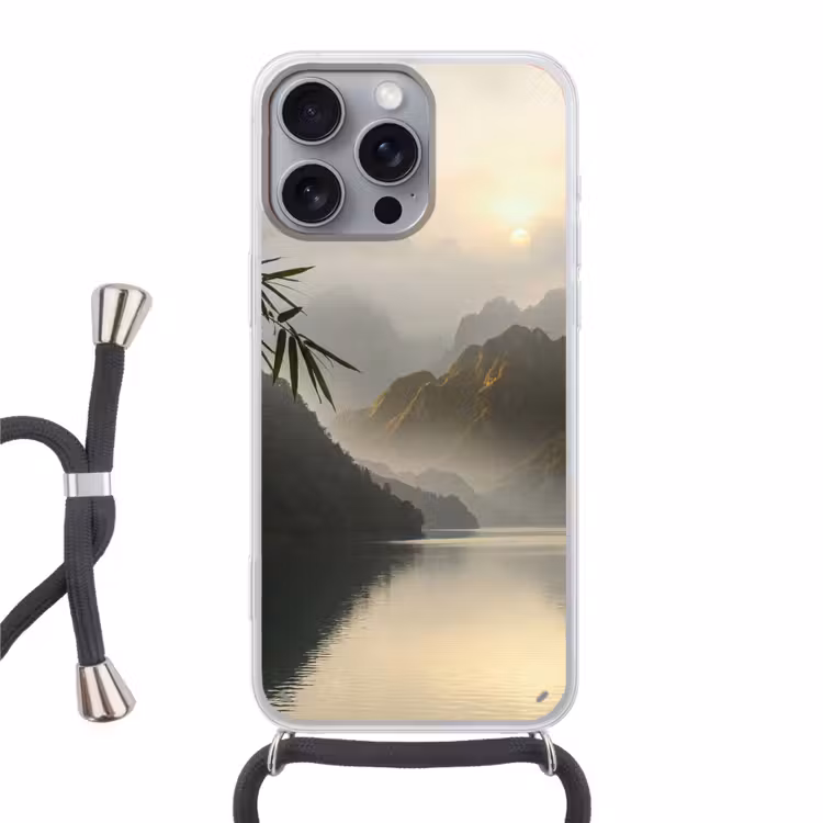 Bergen - Water - Mist - Natuur - Landschap Hoesje iPhone 16 Pro Max met koord klein -3d