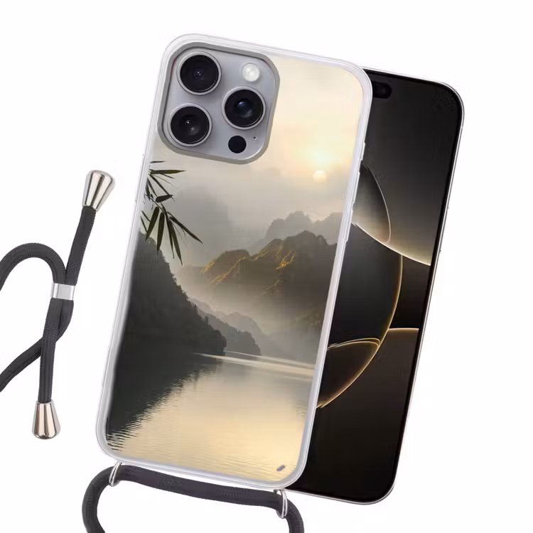 Bergen - Water - Mist - Natuur - Landschap Hoesje iPhone 16 Pro Max met koord klein -sfeer1
