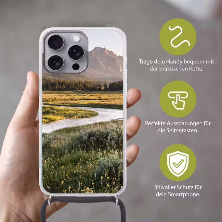Berglandschap - Rivier - Bos Hoesje iPhone 16 Pro Max met koord klein -sfeer2_DE
