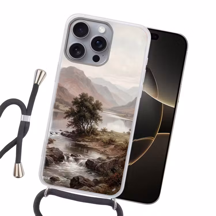 Berglandschap - Meer - Bergen - Vallei - Klassiek Hoesje iPhone 16 Pro Max met koord klein -sfeer1